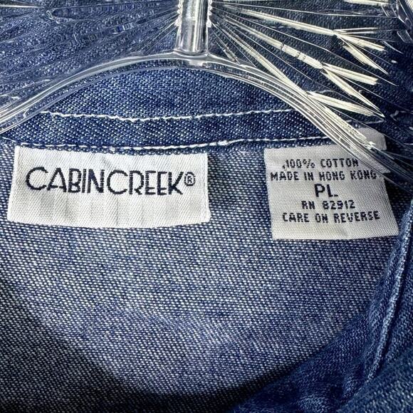 Cabin Creek Autumn Fall Harvest Pumpkin Embroidered Denim Button Up Shirt Sz PL - Picture 2 of 10